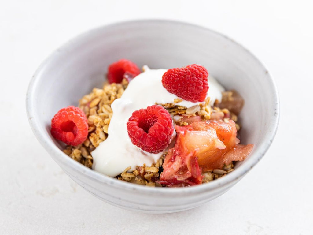 Apple and Rhubarb Muesli Crumble Bowls Everyday Gourmet Brookfarm