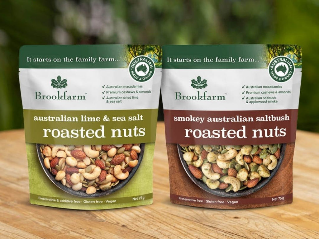 NEW Roasted Nuts Australian Lime and Sea Salt and Smokey Australian Saltbush Brookfarm